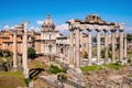 Santi Luca and Martina church with temple of Saturn, Vespasian and Titus and Septimius Severus Arch at Roman Forum in Rome, Italy Royalty Free Stock Photo