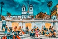 ROME, ITALY - MAY 10, 2017 : Spanish Steps Scalinata di Trinita dei Monti, Obelisco Sallustiano on Spanish Steps SquarePiazza Royalty Free Stock Photo