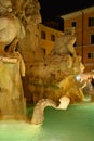 Rome, Italy, night view baroque water fountain at Piazza Navona