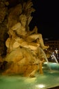 Rome, Italy, night view baroque water fountain at Piazza Navona