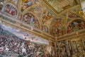 Rome, Italy - 27 Nov, 2022: Frescoes in the wall and ceiling of one of the Rafael Rooms in the Vatican Museums Royalty Free Stock Photo