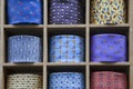 Multi-colored ties with a pattern are sold in the boutique Royalty Free Stock Photo