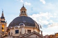 Soap bubbles flying on Piazza del Popolo, People Square in Rome surrounded by ancient churches like Santa Maria in Montesanto with Royalty Free Stock Photo