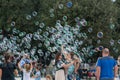 People rejoice in soap bubbles in Rome