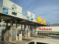 Rome, Italy - October 3, 2023: Cars at Autostrade motorway, highway Toll in Italy. Payment with Telepass or card.