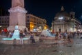 Rome, Italy - 27 October, 2019: Flaminio Obelisk in center of Piazza del Popolo at night