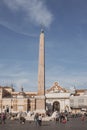 Rome, Italy 28 October 2019 - Flaminio Obelisk in center of Piazza del Popolo