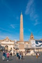 Rome, Italy 28 October 2019 - Flaminio Obelisk in center of Piazza del Popolo