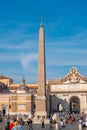 Rome, Italy 28 October 2019 - Flaminio Obelisk in center of Piazza del Popolo