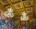 ROME, ITALY- OCTOBER 10, 2017: Frescoes and Ornate Ceiling and Royalty Free Stock Photo