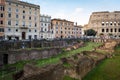 The historic remains of Ludus Magnus, the gladiatorial gym located at Colosseum square in Rome, Italy
