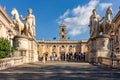 Rome, Italy - October 2022: Michelangelo stairs to Capitoline hill with Conservators Palace Palazzo dei Conservatori