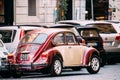 Rome, Italy. Old Retro Vintage Red Color Volkswagen Beetle Car Parked At Street Royalty Free Stock Photo