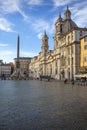 Piazza Navona with Sant`Agnese in Agone church and 17th century Fountain of the Four Rivers, Obelisco Agonale, Rome, Italy