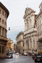 ROME, ITALY - OCTOBER 12, 2016: Streets in city center in the evening with cars Royalty Free Stock Photo