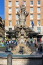 17th century Fontana del Tritone Triton Fountain with dolphins heads, located in the Piazza Barberini, Rome, Italy