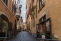 Rome, Italy - October 1, 2019: Typical old Roman narrow street.