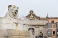 Water through the lion statue head at the Piazza del Popolo , Rome Italy. Royalty Free Stock Photo