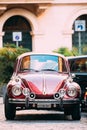 Rome, Italy. Old Retro Vintage Red Color Volkswagen Beetle Car Parked At Street. Royalty Free Stock Photo