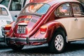 Rome, Italy. Old Retro Vintage Red Color Volkswagen Beetle Car Parked At Street. Royalty Free Stock Photo