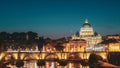 Rome, Italy. Papal Basilica Of St. Peter In The Vatican And Aelian Bridge In Evening Night Illuminations Royalty Free Stock Photo