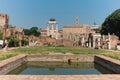 Rome, Italy - pond in the House of the Vestals courtyard. Ancient ruins at Roman Forum. Famous historical landmark.