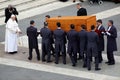 FUNERAL OF THE POPE Pope Francis in St. Peter`s Basilica in the Vatican celebrates the mass for the funeral of Pope Emeritus Royalty Free Stock Photo