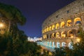 Rome, Italy. Romance View At Colosseum Also Known As Flavian Amphitheatre In Evening Or Night Time. Romantic Time In Royalty Free Stock Photo