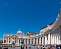 ROME, Italy- 2019: Saint Peter Square Piazza San Pietro Vatican Basilica and Colonnade with Tourists and Blue Sky