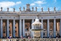 ROME, Italy- , 2019: Saint Peter Square Piazza San Pietro Vatican Colonnade with Fountain and Tourists Royalty Free Stock Photo