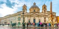 Rome, Italy. Sant Agnese in Agone baroque Church and Fountain of Four Rivers Fontana Dei Quattre Fiumi Royalty Free Stock Photo