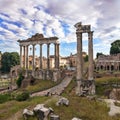 Temple of Saturn in Rome Italy.The ruins of the temple stand at the foot of the Capitoline Hill in the western end of the Forum Royalty Free Stock Photo