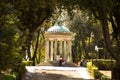 Rome, Italy - September 14, 2017: Arbor in the Villa Borghese gardens. Diana Temple in Villa Borghese, Rome.