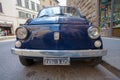 ROME, ITALY- September 10, 2016: The blue old retro car Fiat parked on the street of Rome