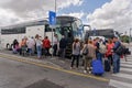 Rome, Italy Ciampino airport terminal bus stop with crowd. Royalty Free Stock Photo