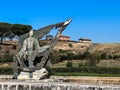 Rome, Italy, September 30, 2023: Modern Sculpture outside of Sanctuary of Our Lady of Divine Love, Madonna del Divino Amore, Rome