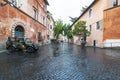 Old street in Trastevere, Rome, Italy. Trastevere is rione of Rome, on the west bank of the Tiber in Rome, Lazio, Italy.