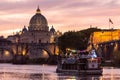 Rome, Italy - 19 September 2022 - Panoramic View of the Dome of the Basilic of Saint Peter in Rome beside the Bridge on the Tevere Royalty Free Stock Photo