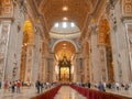 ROME, ITALY- SEPTEMBER 30, 2015: shot of the nave and interior of saint peter`s basilica, rome Royalty Free Stock Photo