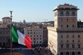 View of Italian national flag and Piazza Venezia. Vittoriano, Rome Royalty Free Stock Photo