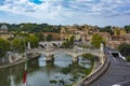 View of Ponte Vittorio Emanuele II on Tiber River from Castel Sant`Angelo Royalty Free Stock Photo