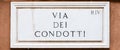 Rome, Italy. Street plate of the famous Condotti Road - Via dei Condotti - center of the Roman luxury shopping Royalty Free Stock Photo