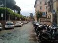 Rome, Italy, streets and parks, parked cars and scooters.