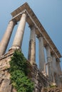 Rome, Italy - Temple of Saturn columns at the Roman Forum. Heart of Ancient Rome. Roman Empire political center ruins. Royalty Free Stock Photo