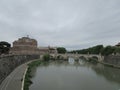 Rome, Italy, Tiber River and Castle of the Holy Angel.