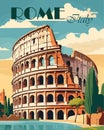 Rome, Italy travel destination retro poster vector