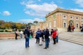 Rome, Italy. Vatican City. Groups of visitors to the Vatican Museums in the Cortile della Pigna. Royalty Free Stock Photo