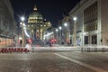 Saint Peter`s basilica from Via della Conciliazione by night Royalty Free Stock Photo