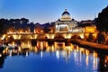 Rome, Italy - view of the Tiber river and St. Peter's Basilica at night Royalty Free Stock Photo