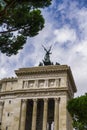 Rome, Italy winged statue of goddess Victoria on top of Altare della Patria monument.